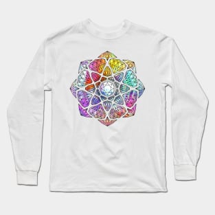 Rainbow Prismatic Crystal Mandala - Black Outline Long Sleeve T-Shirt